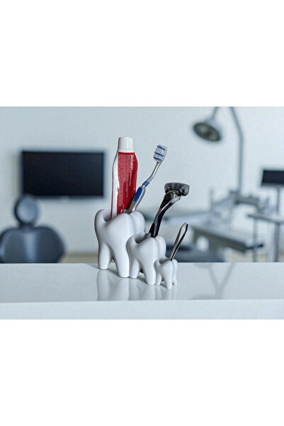 multiogz 3-Piece Tooth-Shaped Toothpaste and Toothbrush Stand |   Bathroom Organizer from Large to Small