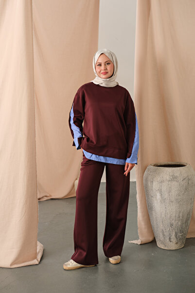 LOCCO Kadın Garnili Scuba Takım Bordo