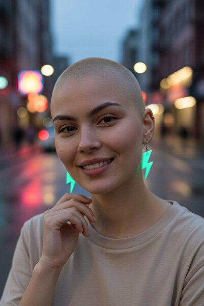 Bahat Karanlıkta Parlayan Fosforlu Zincirli Gümüş Kolye Küpe Anahtarlık Seti