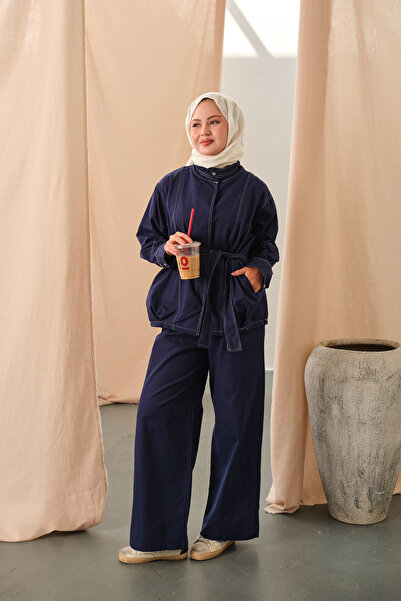 LOCCO Kadın Çıtçıtlı Gabardin Takım Lacivert