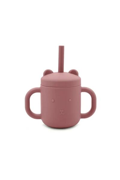 OEM Cană din silicon cu capac și pai, roz