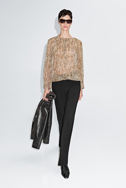 Massimo Dutti Yarı transparan drapeli bluz