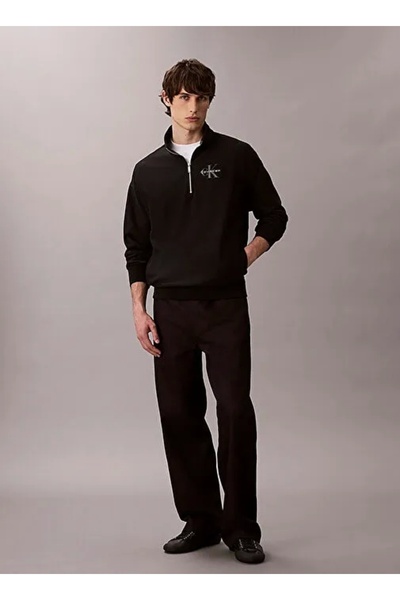 Calvin Klein Ανδρικό φούτερ με φερμουάρ και γιακά τζιν μαύρο LV04RD236GUB1 LS PREMIUM TERRY MICR