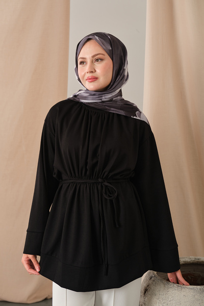 LOCCO Women's Elastic Waist Tunic Black