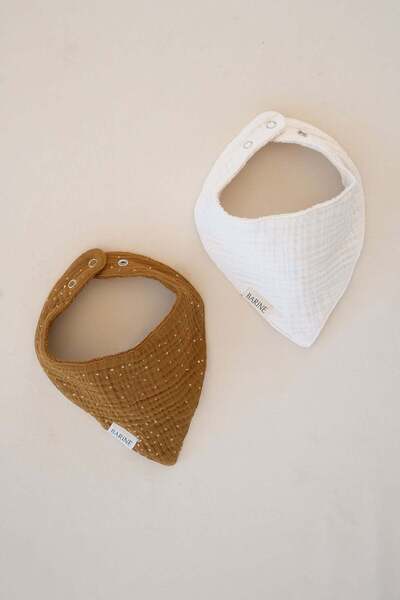 Barine Double-Sided Bandana Baby Bib Set of 2 Cream, Amber