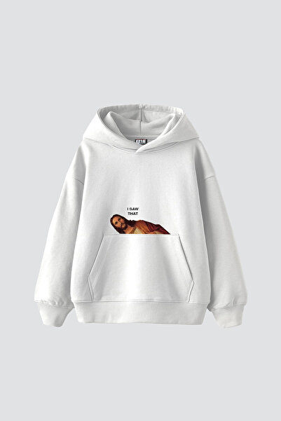 Bak Moda Hanorac alb oversize unisex cu imprimeu I Saw That Jesus