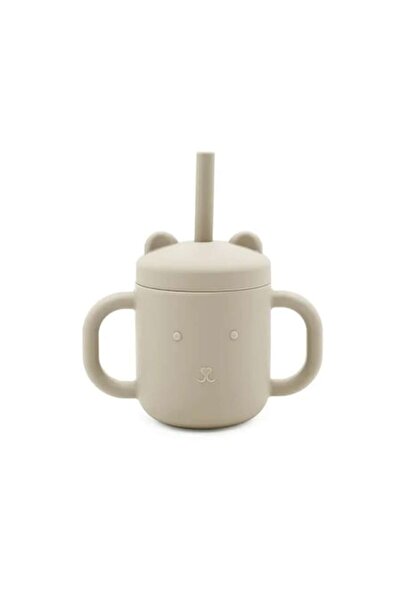 OEM Cana cu capac si pai din silicon, Bej, 13 cm