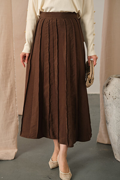 LOCCO Γυναικεία Φούστα Cupra Κομματιστή Καφέ