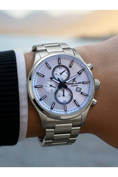 Daniel Klein Exclusive Men's Wristwatch – Steel Band – White/ Dial – Calendar & Chronograph