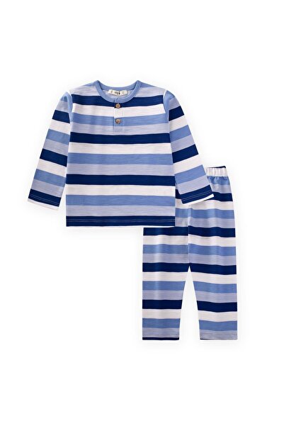 Cigit Patterned Pajama Set 2-9 Years Old Blue Striped