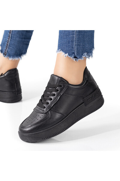 Modlet.ro Teniși negri cu șireturi și talpă groasă pentru femei MOD01444