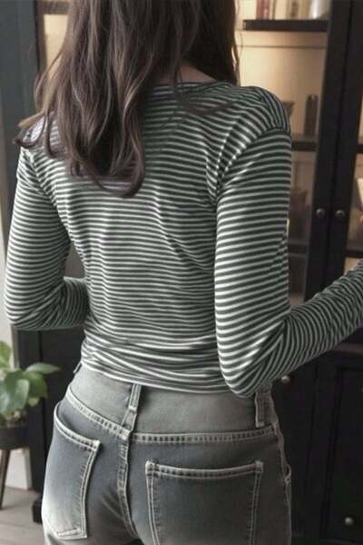 Köstebek Gray Black Striped Italian Style Fashion Sweatshirt