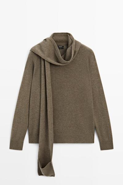 Massimo Dutti Fular ve cepli %100 yün triko kazak