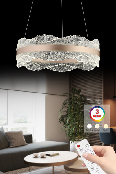 İstanbul Avize Titanic 40'lık Rose Gold Kumandalı 3 Renk Lüx Led Modern Ledli Avize