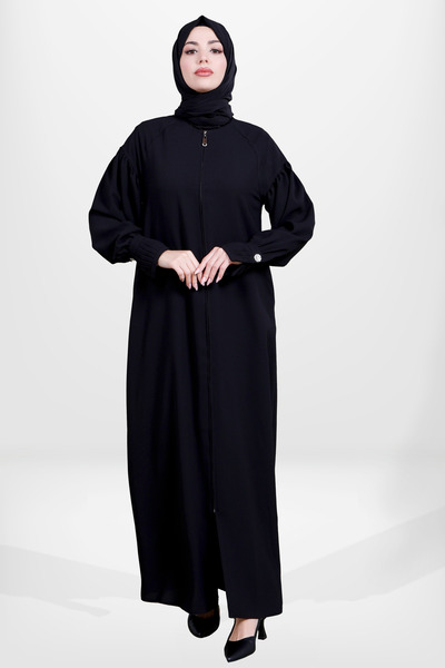 SheFa Fermuarlı Manşeti Nervürlü ve Düğme Detaylı Yandan Cepli Siyah Renk Fer...