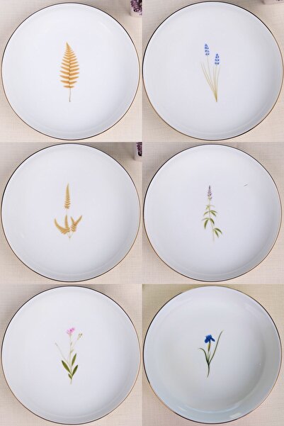 tabakevi Tabak Evi Porcelain Natura Mixed Gold Gilded Deep Plate 18.50cm Set of 6