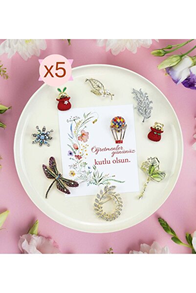 Trendmiya 5 Adet Öğretmenler Günü Kartında Broş