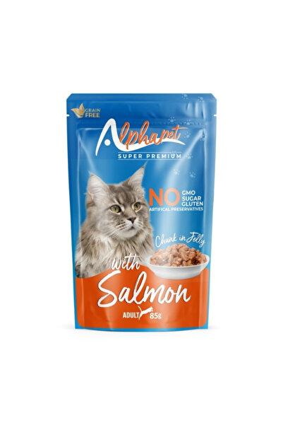 ALPHAPET Jöle İçinde Parça Somonlu Pouch Yetişkin Konserve Kedi Maması 85 Gr ...