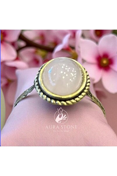 AURA STONE Aurastone Pink Quartz Natural Stone Adjustable Bronze Small Ring