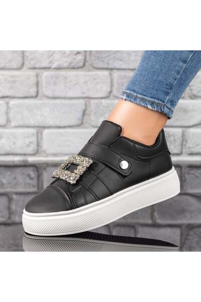 Modlet.ro Teniși negri de damă cu talpă groasă și închidere cu velcro MOD08086