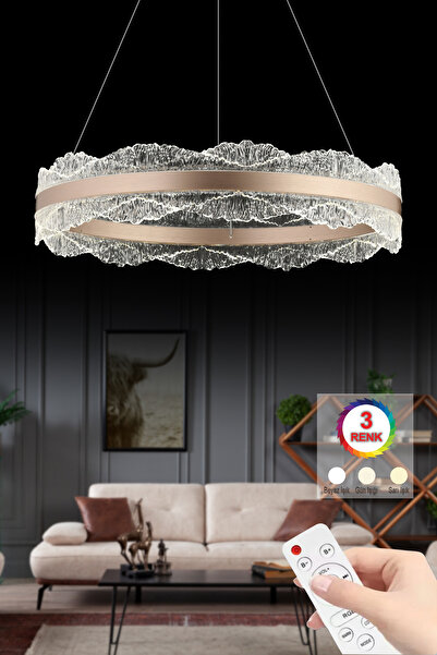 İstanbul Avize Titanic 50'lık Rose Gold Kumandalı Lüx Led Modern Ledli Avize