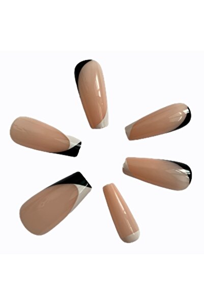 KESNUP Set de 24 de vârfuri de unghii false franceze, negre și albe