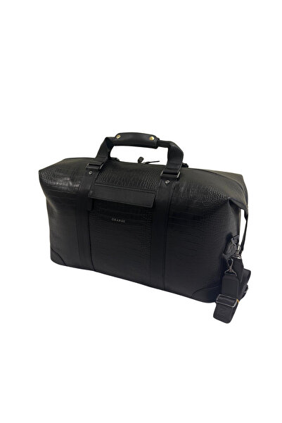 Grande Hakiki Deri Seyehat Valizi Croco Siyah