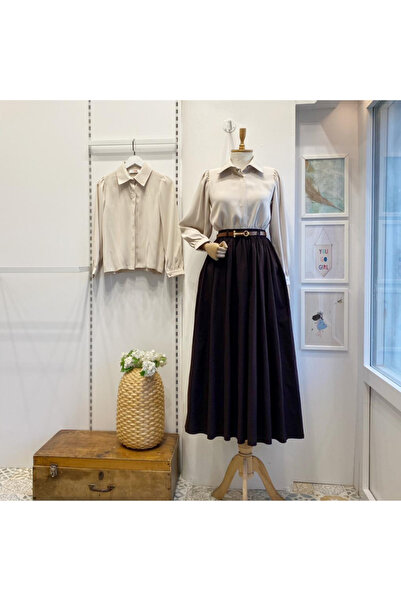 Faya Boutique Acı Kahve Kemerli Sık Pileli Etek