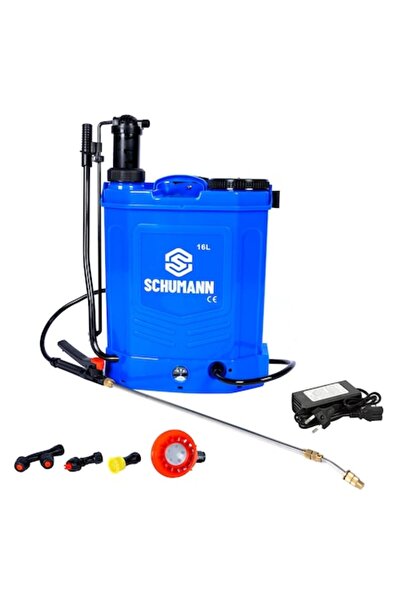 Schumann Pompă de pulverizare manuală și electrică 2 în 1, Schumann®, 16 L, baterie, 6 bari, duze reglabile, albastră
