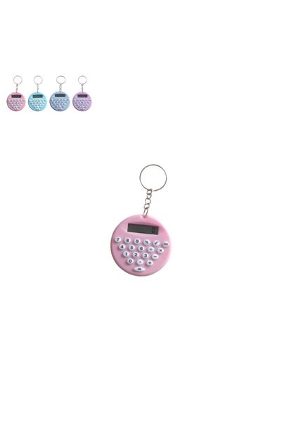 Nerox Pembe Yuvarlak Mini 8 Haneli Hesap Makinesi Anahtarlık (1 ADET) (EBAT: 5 cm x 5 cm)