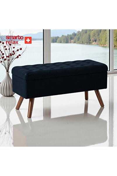Smarto relax Puf Gruyères Sandıklı Ayaklı Kapitoneli Dekoratif 100x40x45 cm(S...
