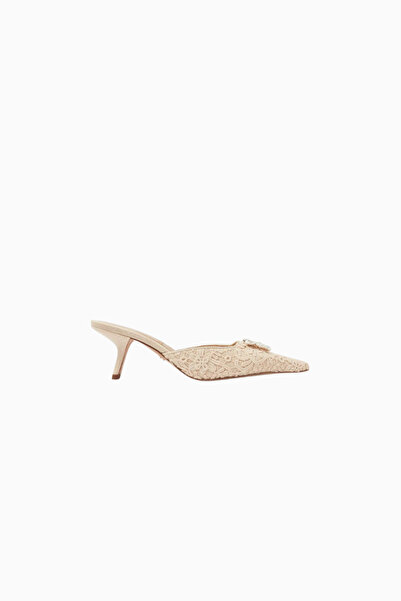 Sam Edelman Brit 60 Orchid Ivory Lace Embroidered, Pearl Buckle Mid-Heeled Wo...