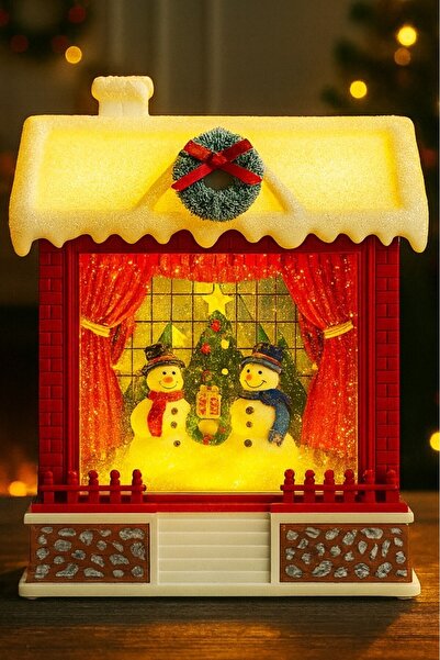 BeySüS Christmas Decoration House-Shaped Spray Snow Globe with Lights and Music