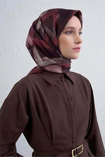 Armine Sura Saf İpek Eşarp 9413 - 81 Bordo Karışık Desen