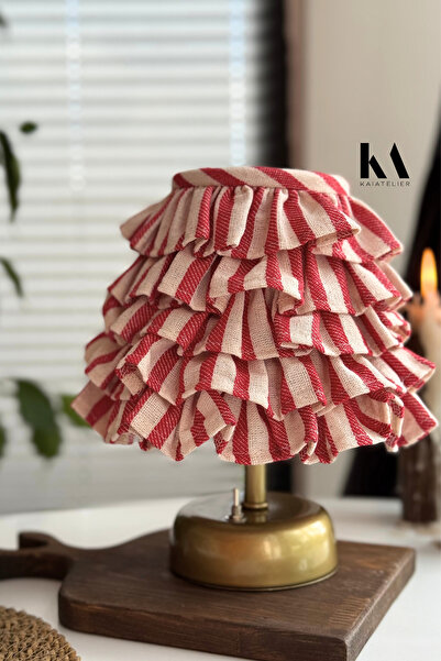 KaiAtelier LovelyLine Keten Fırfırlı Kablosuz Masa Lambası / Vintage Gold Ayak