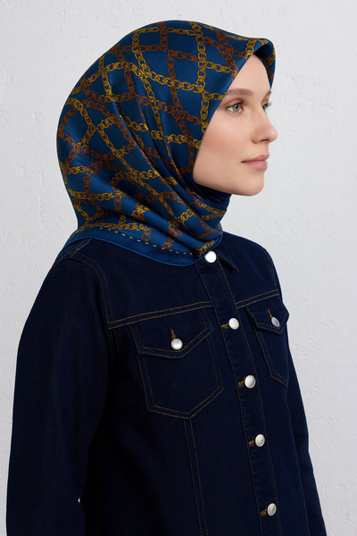 Armine Tivil Saf İpek Eşarp 9410 - 55 Mavi Karışık Desen