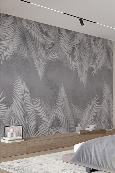 dreamwall Antrasit Gri Tropikal Yaprak Desenli Tekstil Duvar Kağıdı