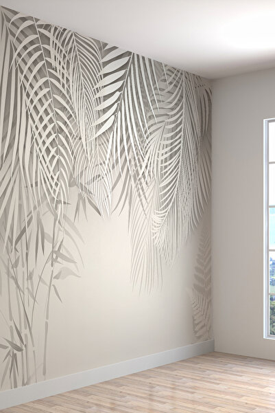 dreamwall Gri Tropik Yaprak Desenli Modern Tek Parça Silinebilir Duvar Kağıdı