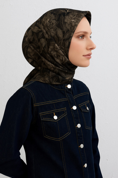 Armine Tivil Saf İpek Eşarp 9409 - 85 Siyah Karışık Desen