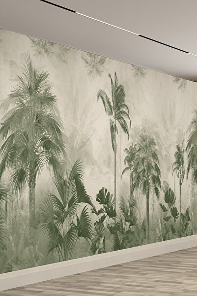 dreamwall Yeşil Modern Palmiye ve Tropikal Ağaç Desenli Tekstil Duvar Kağıdı