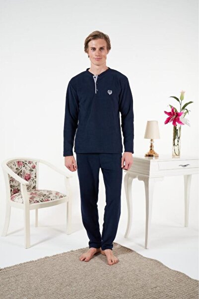 Estiva Solid Color Long Sleeve Fleece Men's Pajama Set