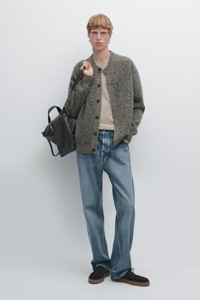 Massimo Dutti %100 yün kontrast iplikli triko hırka