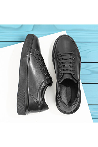 Modlet.ro Men's black thick sole sneakers made of leather MOD10577