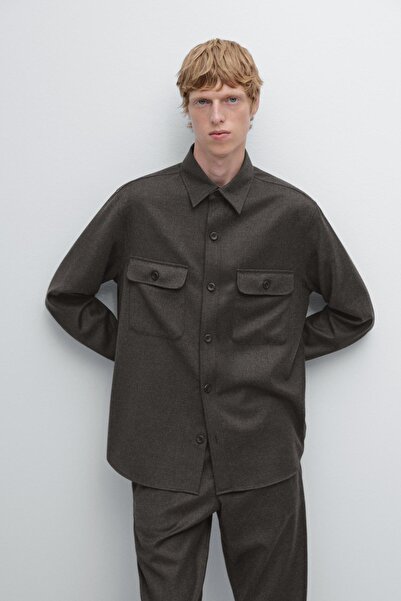 Massimo Dutti Regular fit çift %100 yün gömlek ceket