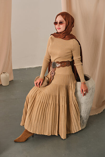 LOCCO Kadın Sim Detaylı Elbise Hardal