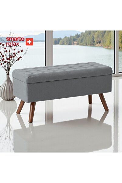 Smarto relax Puf Gruyères Sandıklı Ayaklı Kapitoneli Dekoratif 100x40x45 cm(Gri)