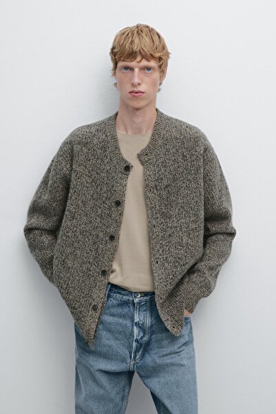 Massimo Dutti %100 yün kontrast iplikli triko hırka