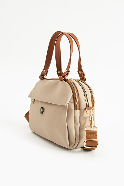 Sanmorris Women's Sand Satin Soft Faux Leather Adjustable Crossbody Strap Smart Casual Shoulder and Hand Bag