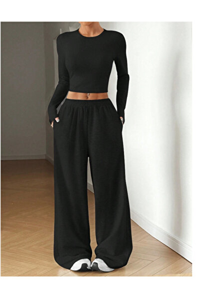 ELASSEL Χειμερινό σαρούνιστο μαύρο γυναικείο φαρδύ παντελόνι μεγάλου μεγέθους...