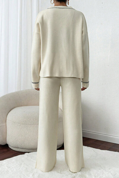 Cemre Life Γυναικείο Σετ Παντελόνι Πλεκτό με Μαλακή Υφή με λαιμόκοψη σε σχήμα V